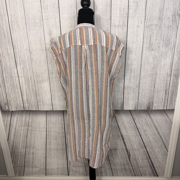 Anthropologie Holding Horses Women's Med Stripe Merida Side Slit Button Up Shirt - Picture 5 of 9